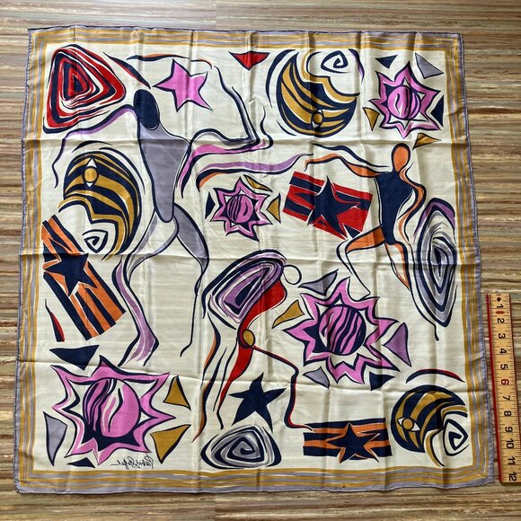 Patrick Stoffel Silk Square Bandana Scarf Celestial Print VintageHair Neck Head - Picture 5 of 9